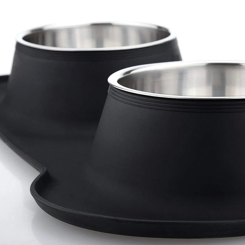 Stainless Steel Double Pet Bowl - Non-Skid Silicone Mat