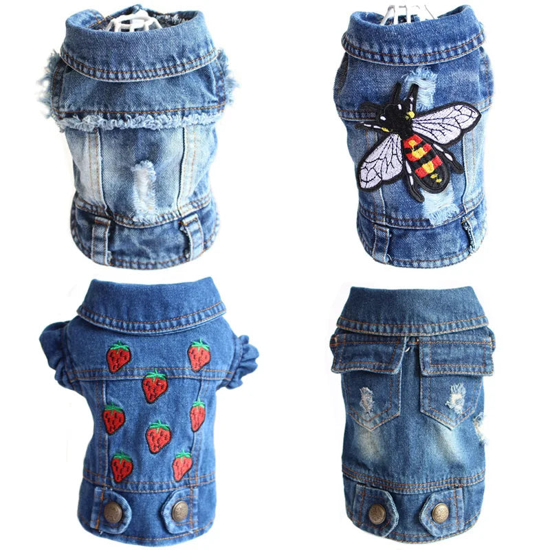 Denim Cat Clothes - Casual Western Style
