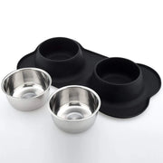 Stainless Steel Double Pet Bowl - Non-Skid Silicone Mat