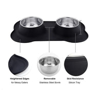 Stainless Steel Double Pet Bowl - Non-Skid Silicone Mat