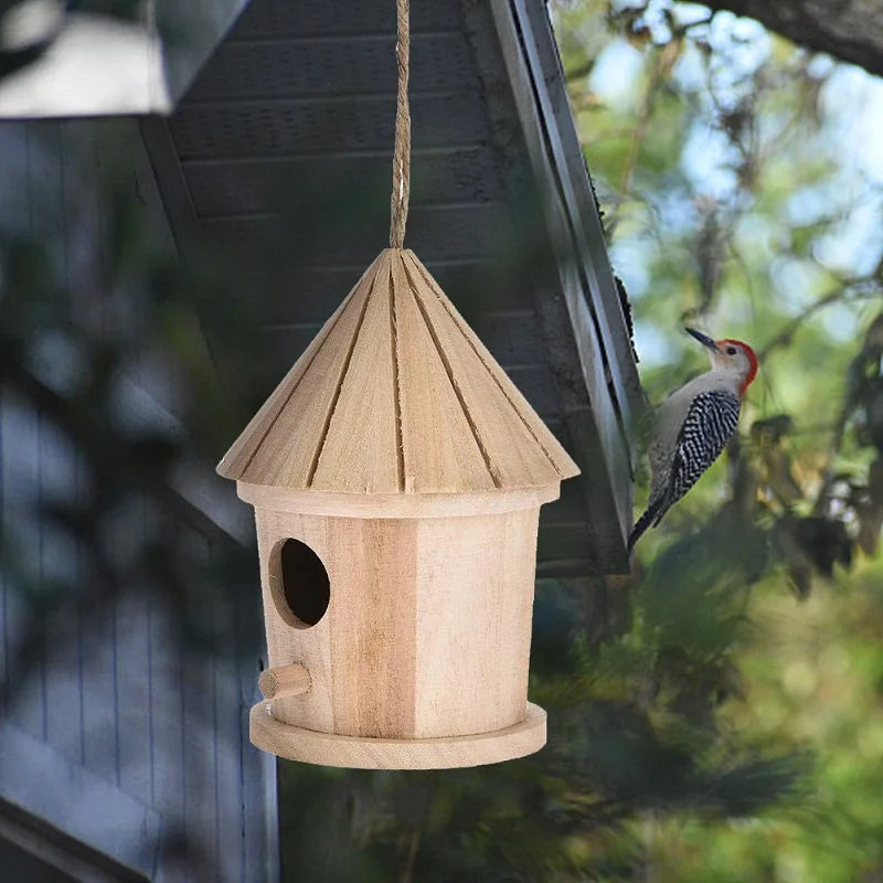 Wooden Birdhouse - Natural Outdoor Nesting Box