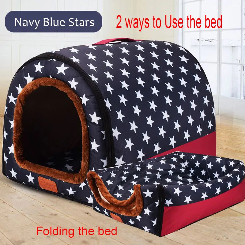 Comfortable Print Foldable Pet Bed - Washable Coral Fleece