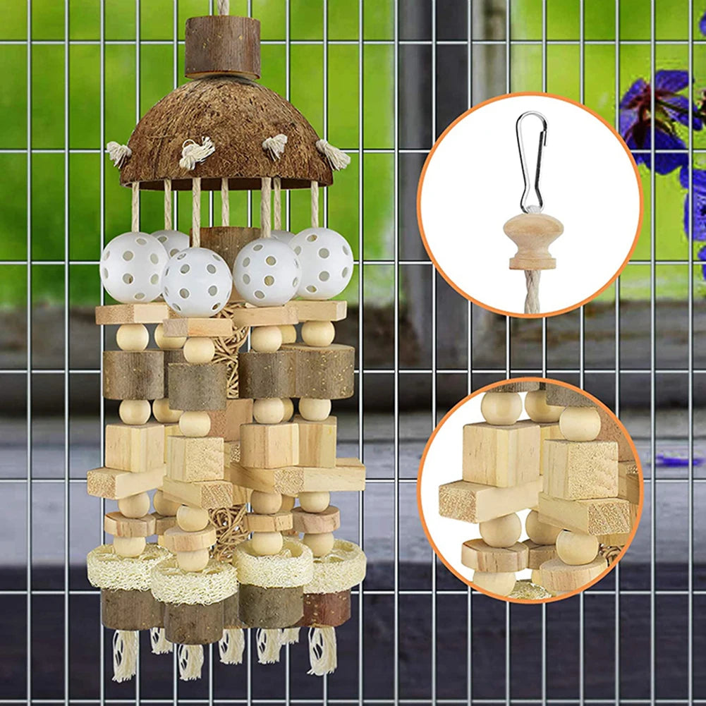 Natural Wooden Blocks Bird Chewing Toy - Beak Exercise