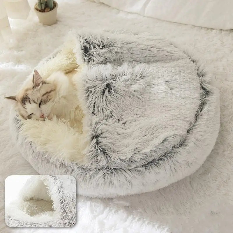 Soft Plush Round Cat Bed - Cozy Nesting Design