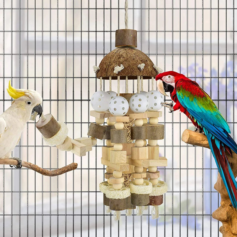 Natural Wooden Blocks Bird Chewing Toy - Beak Exercise