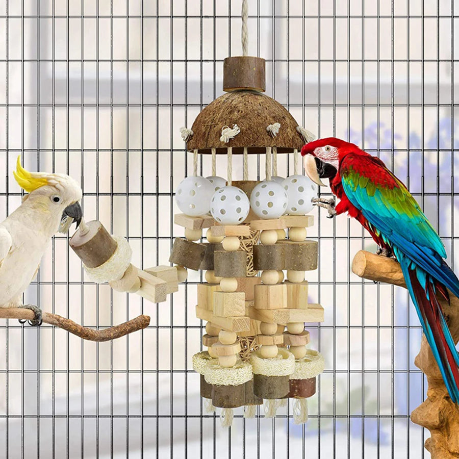 Natural Wooden Blocks Bird Chewing Toy - Beak Exercise