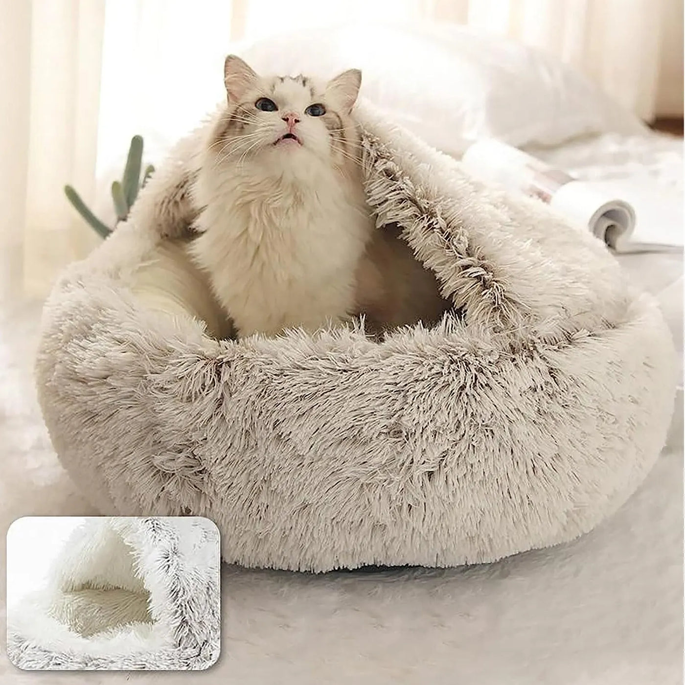 Soft Plush Round Cat Bed - Cozy Nesting Design